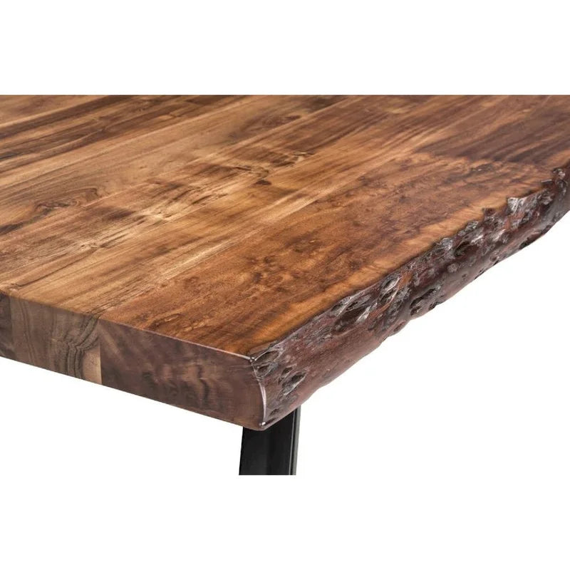 80-Inch Acacia Wood Dining Table with Live Edges, Brown & Black
