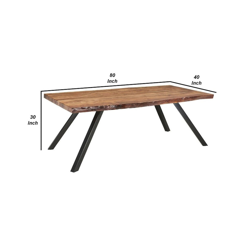 80-Inch Acacia Wood Dining Table with Live Edges, Brown & Black