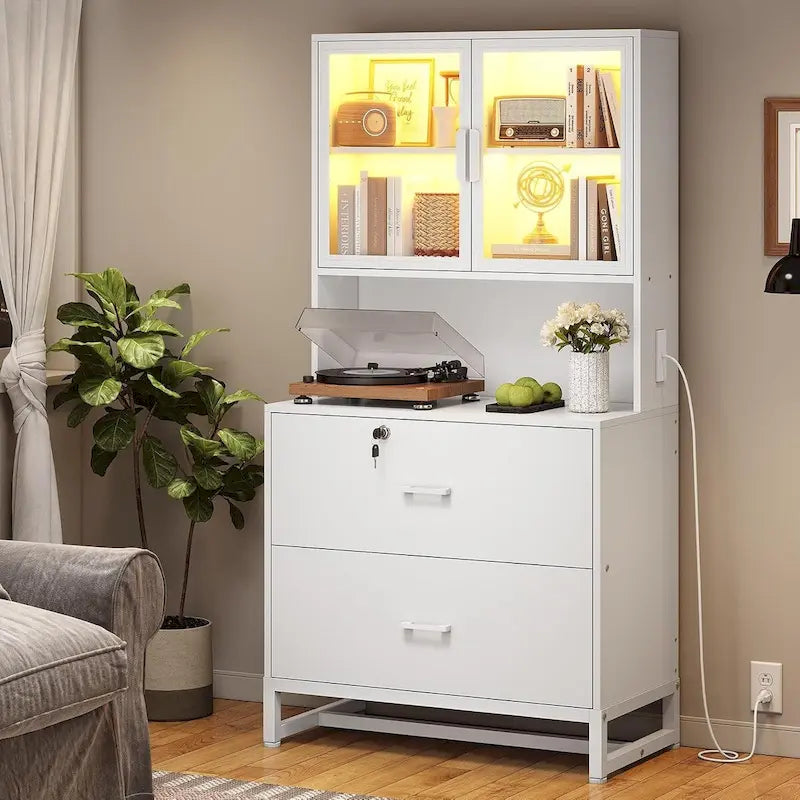 2-Drawer File Cabinet with Lock & Charging Station