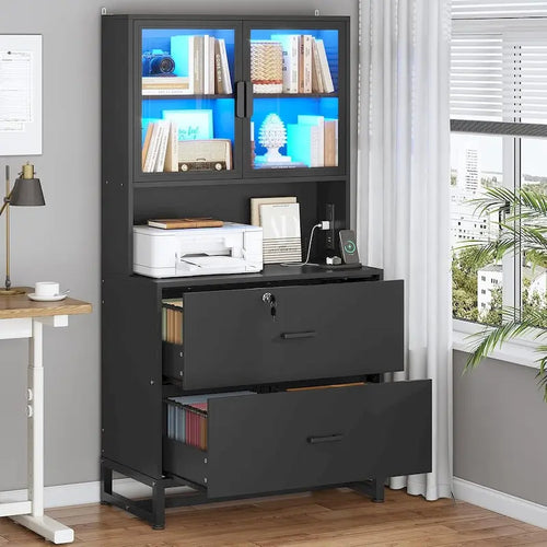2-Drawer File Cabinet with Lock & Charging Station