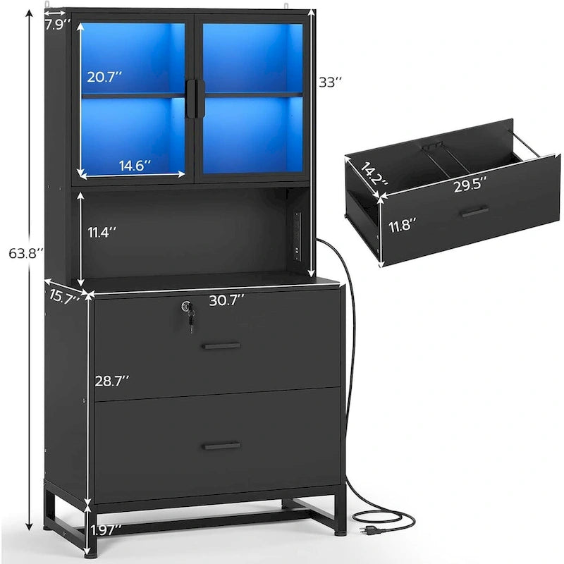 2-Drawer File Cabinet with Lock & Charging Station