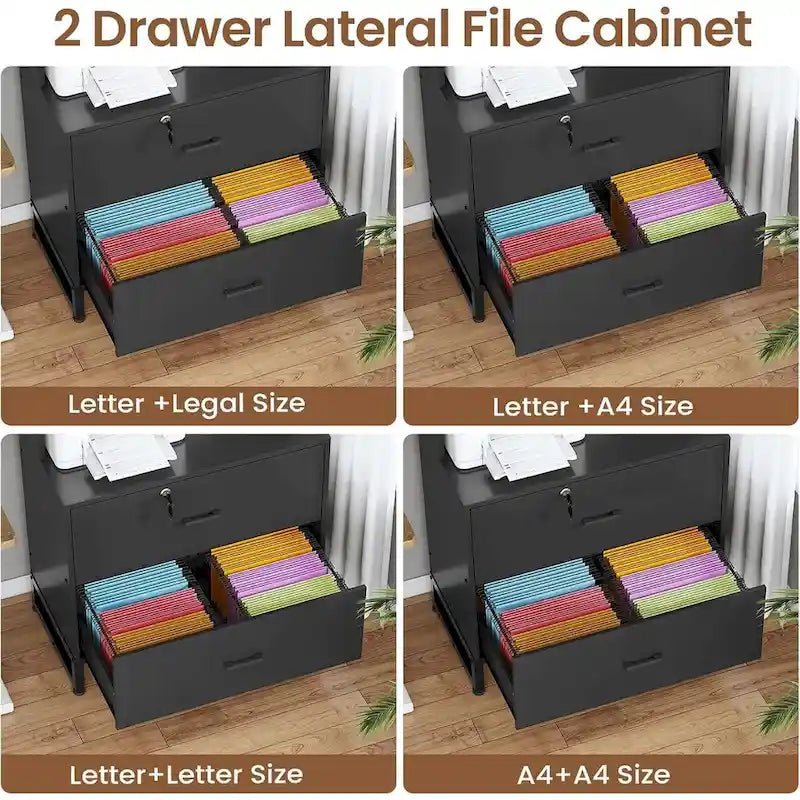 2-Drawer File Cabinet with Lock & Charging Station