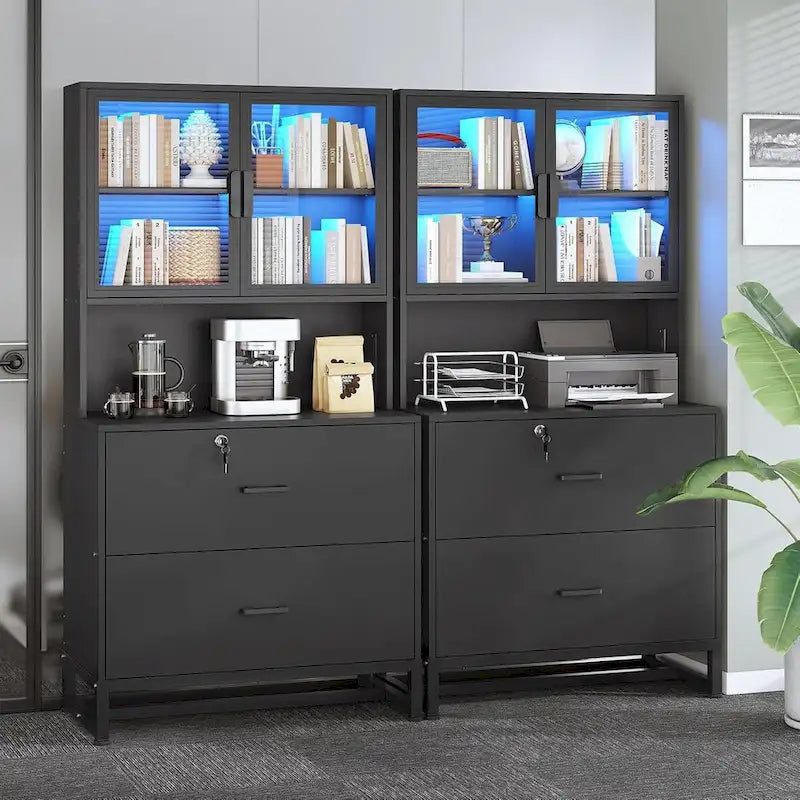 2-Drawer File Cabinet with Lock & Charging Station