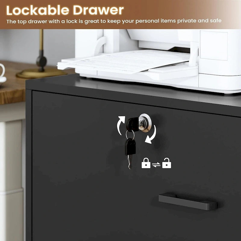 2-Drawer File Cabinet with Lock & Charging Station