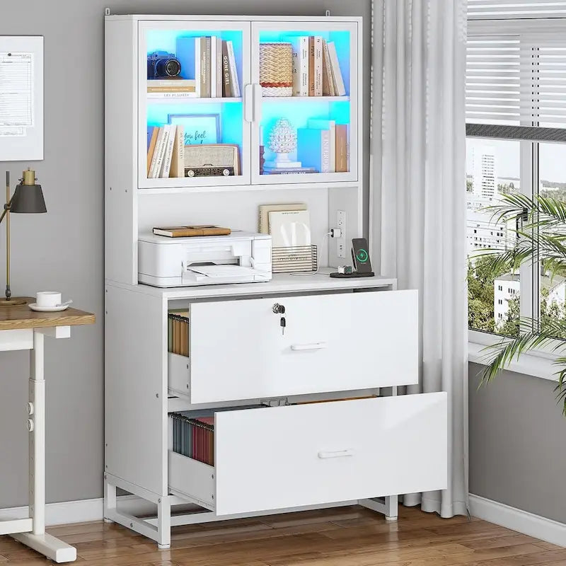 2-Drawer File Cabinet with Lock & Charging Station