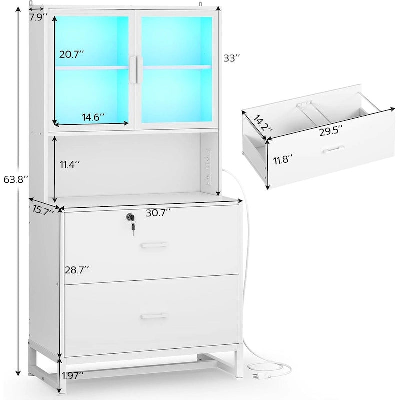 2-Drawer File Cabinet with Lock & Charging Station