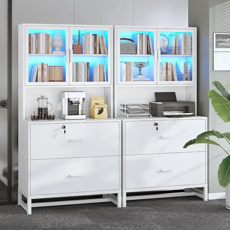 2-Drawer File Cabinet with Lock & Charging Station