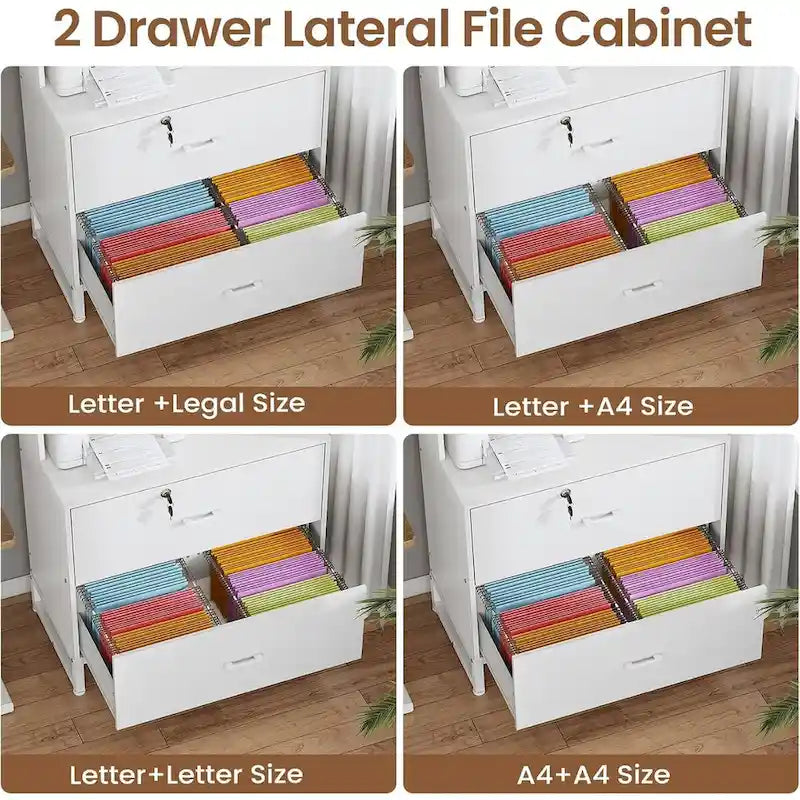2-Drawer File Cabinet with Lock & Charging Station