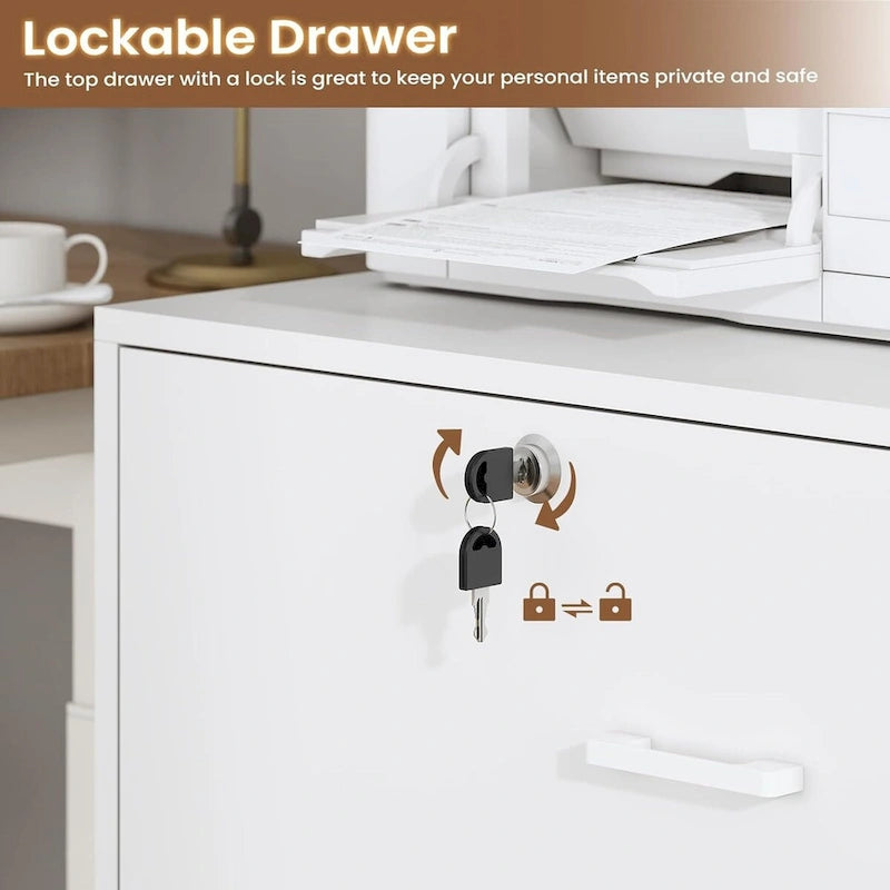 2-Drawer File Cabinet with Lock & Charging Station