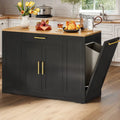 Rolling Kitchen Island with Trash Can Cabinet