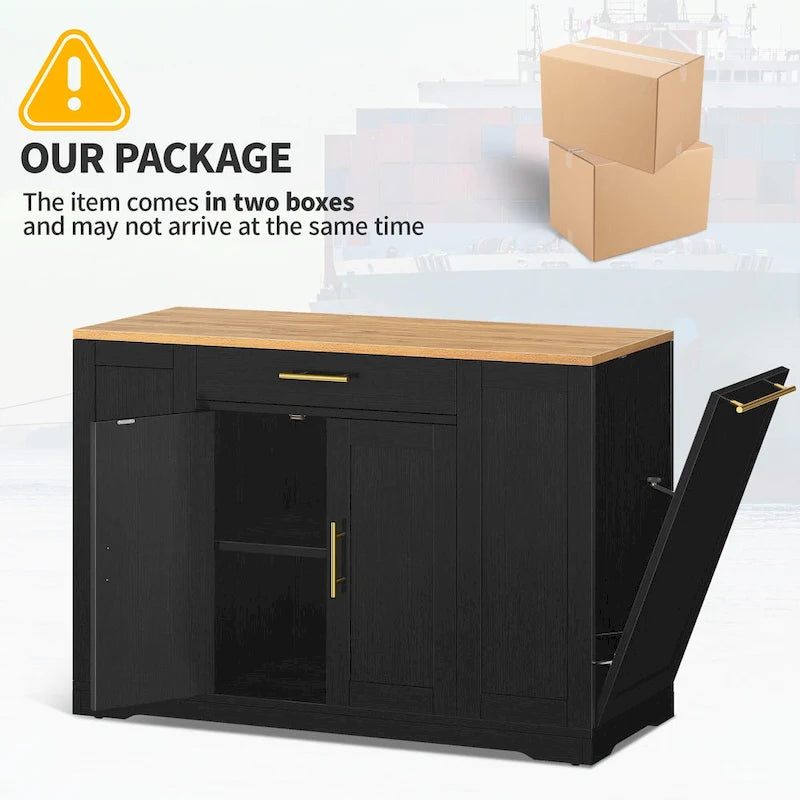 Rolling Kitchen Island with Trash Can Cabinet